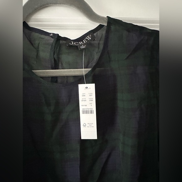J. Crew NWT chiffon shirred waist sheer top, black watch tartan plaid, size 4 - Picture 5 of 6